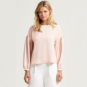 Marie Oliver || Ringer Trim Poof Sleeve Top Blouse Blush Pink XS‎